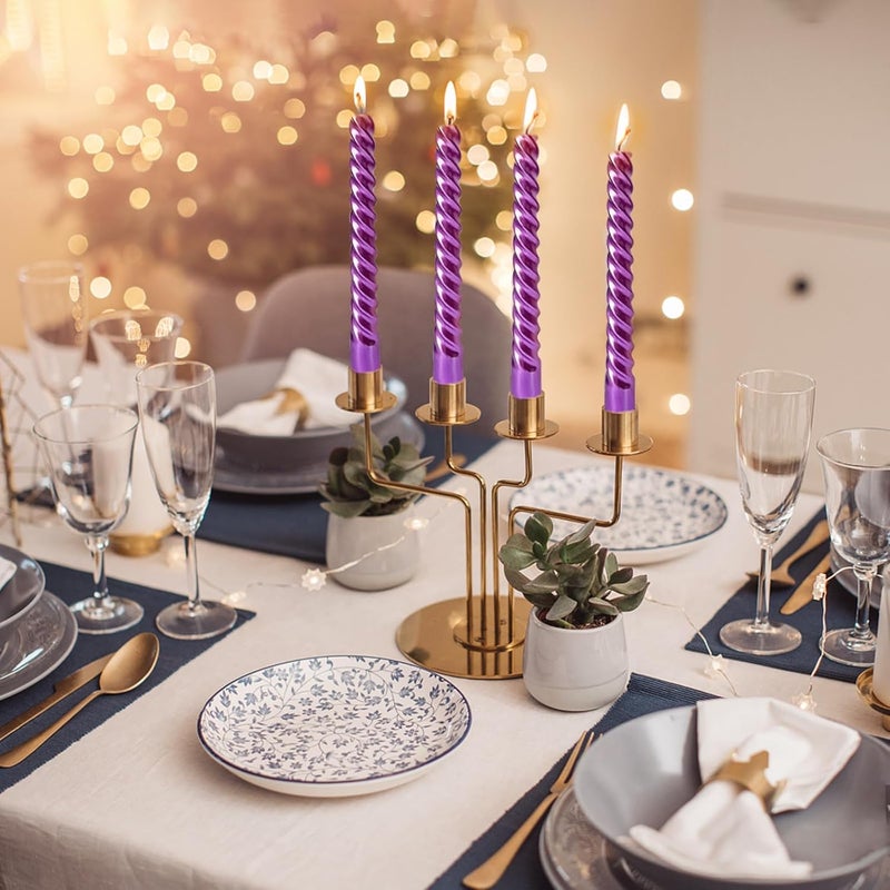 Peytanger 10 Inch Neon Purple Spiral Taper Candles Set for Dinner, Unscented Dripelss Candlesticks for Home Holiday Party Decoration - Image 5